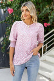Polka Dot Round Neck Lantern Sleeve Blouse - Trendsi