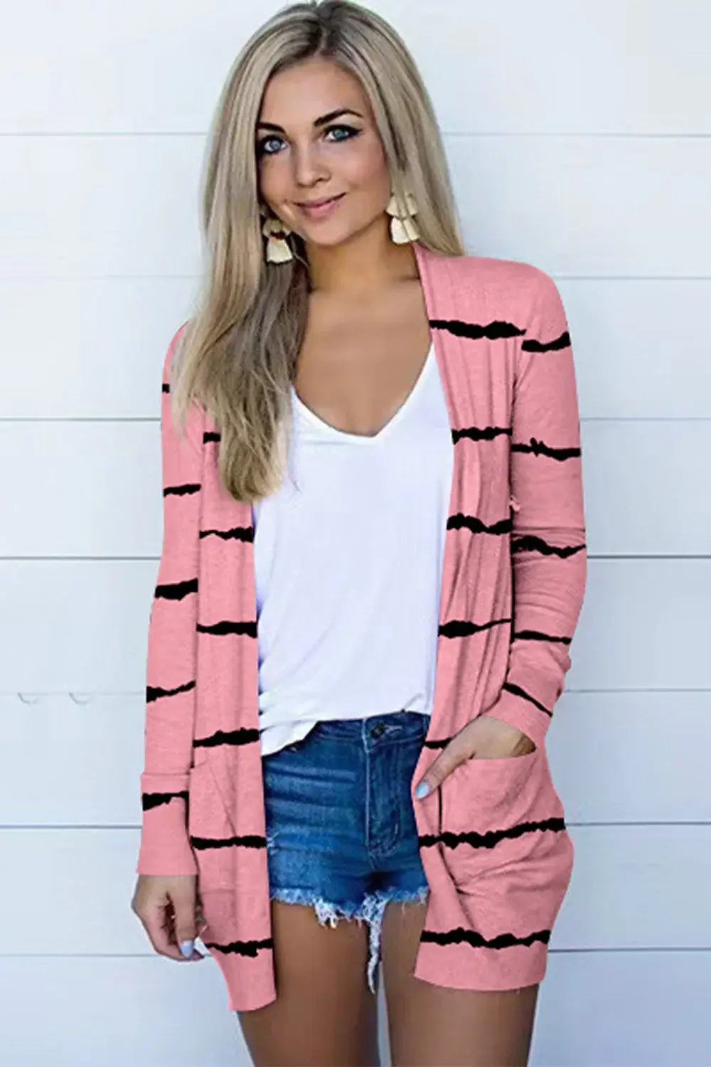 Printed Long Sleeve Cardigan - Trendsi - Flyclothing LLC