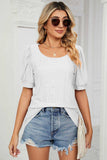 Eyelet Puff Sleeve Round Neck Top - Trendsi - Flyclothing LLC