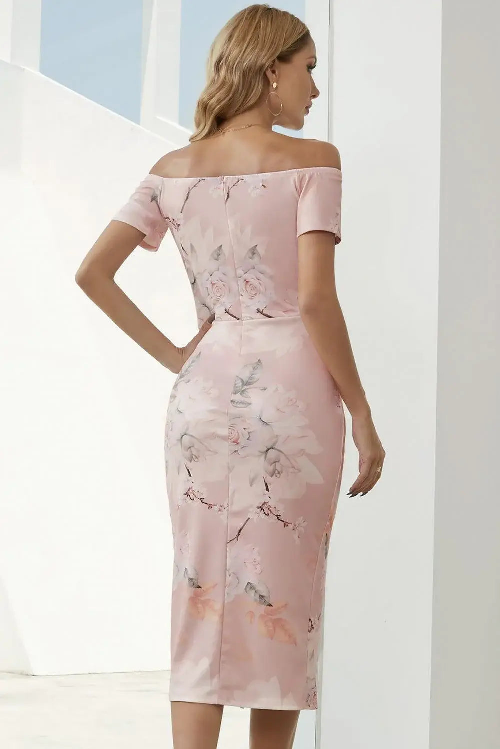 Printed Off-Shoulder Split Dress - Trendsi - Flyclothing LLC