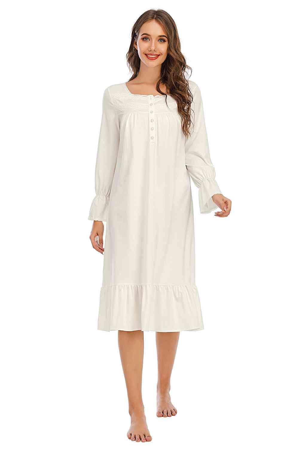 Flounce Sleeve Ruffle Hem Night Dress - Trendsi - Flyclothing LLC