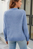 Waffle-Knit Round Neck Reglan Sleeve Sweater - Trendsi - Flyclothing LLC