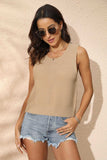 Buttoned Cutout Ribbed Trim Knit Tank - Trendsi - Flyclothing LLC