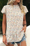Ditsy Floral Mock Neck Short Sleeve T-Shirt - Trendsi