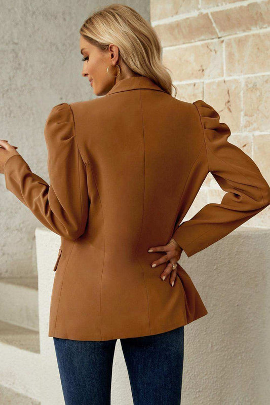 Puff Sleeve Shawl Collar Blazer - Trendsi - Flyclothing LLC