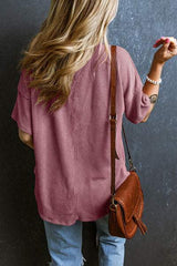 Textured V-Neck Dropped Shoulder T-Shirt - Trendsi - Flyclothing LLC
