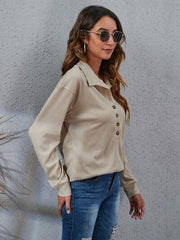 Half Button Dropped Shoulder Blouse - Trendsi