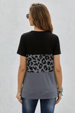 Leopard Print Color Block Short Sleeve T-Shirt - Trendsi