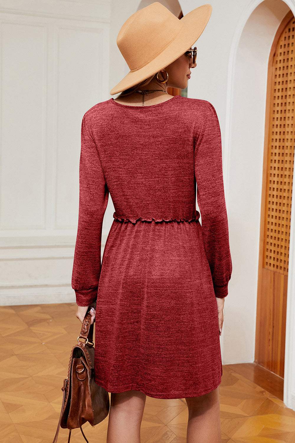 Frill Square Neck Long Sleeve Dress - Trendsi - Flyclothing LLC