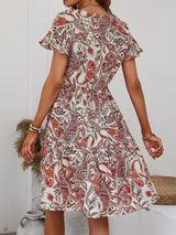 Printed V-Neck Tiered Dress - Trendsi - Flyclothing LLC