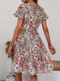 Printed V-Neck Tiered Dress - Trendsi - Flyclothing LLC