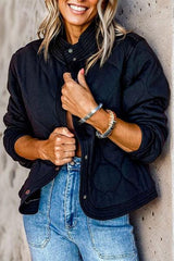 Snap Down Baseball Collar Jacket - Trendsi