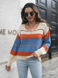 Striped V-Neck Drop Shoulder Sweater - Trendsi - Flyclothing LLC