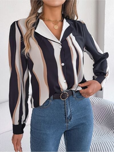 Printed Button Up Long Sleeve Shirt - Trendsi