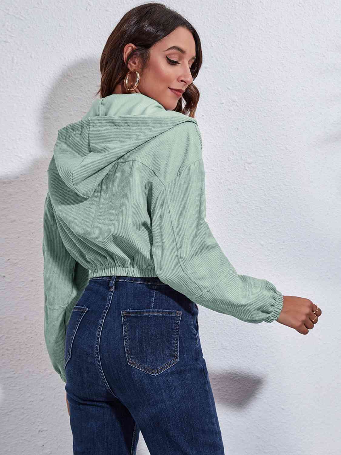 Drawstring Hooded Zip Up Jacket with Pockets - Trendsi - Flyclothing LLC