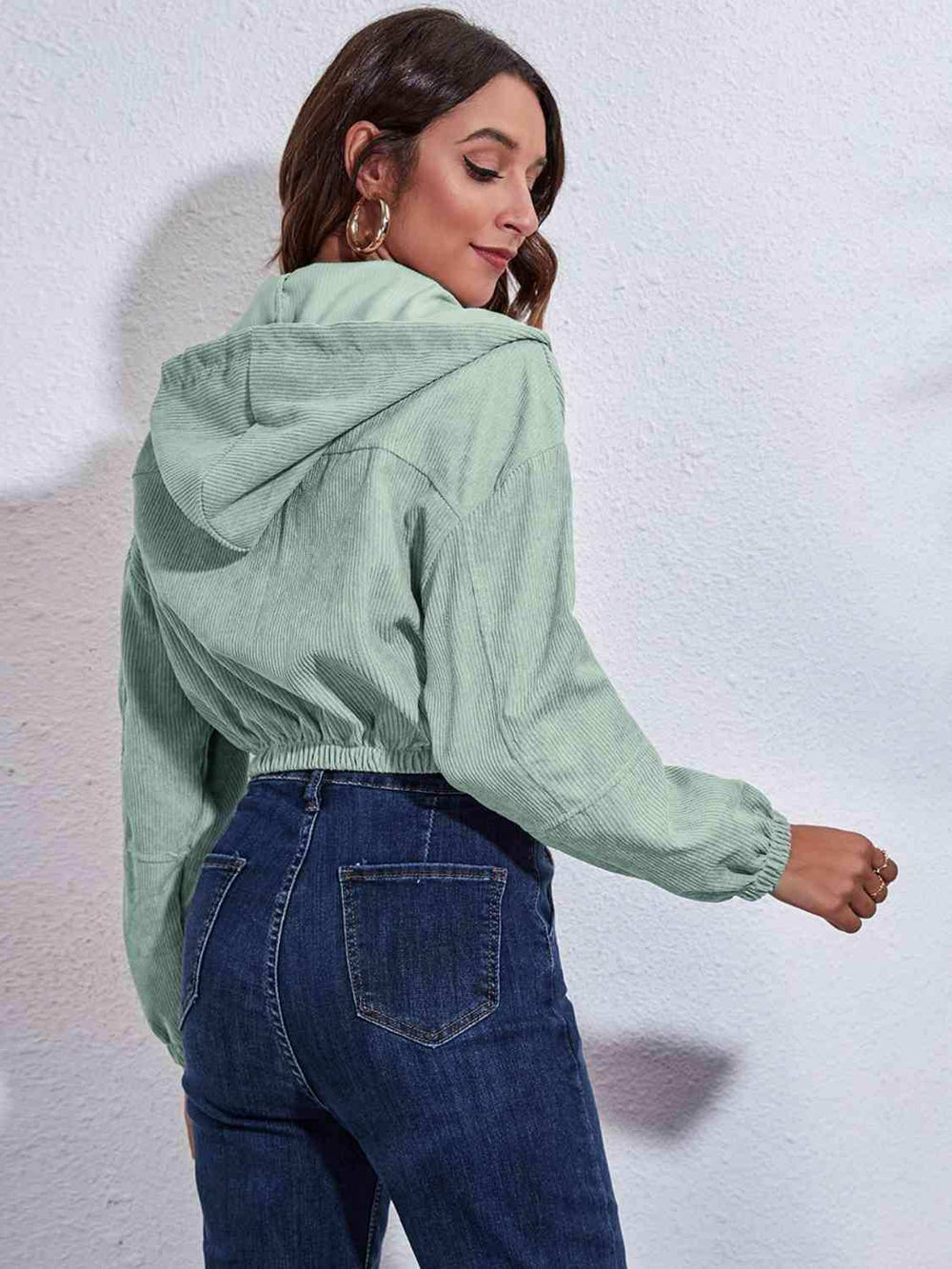 Drawstring Hooded Zip Up Jacket with Pockets - Trendsi - Flyclothing LLC