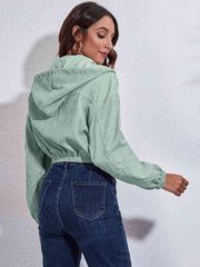 Drawstring Hooded Zip Up Jacket with Pockets - Trendsi