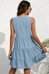Decorative Button V-Neck Tiered Sleeveless Dress - Trendsi - Flyclothing LLC