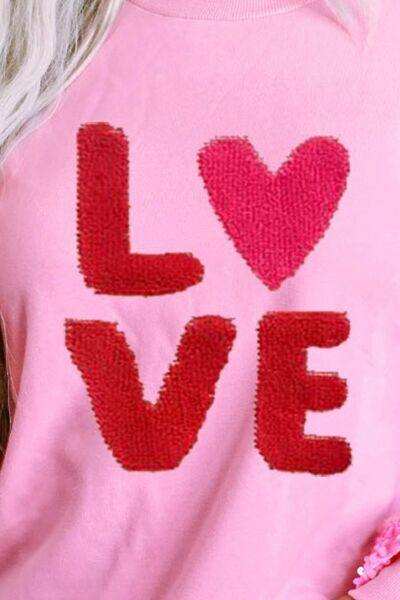 LOVE Sequin Dropped Shoulder Sweatshirt - Trendsi - Flyclothing LLC