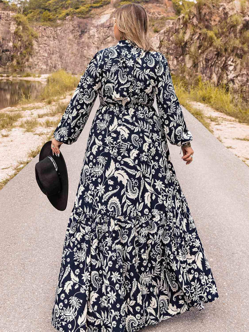 Plus Size Long Sleeve Maxi Dress - Trendsi - Flyclothing LLC