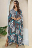 Printed V-Neck Split Maxi Dress - Trendsi