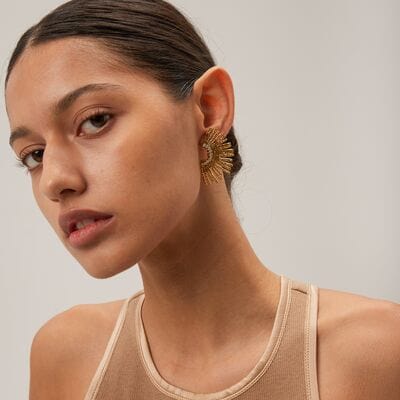 Stainless Steel Inlaid Zircon Stud Earrings - Trendsi