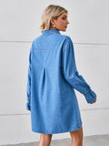 Pocketed Dropped Shoulder Mini Denim Dress - Trendsi
