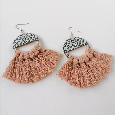 Tassel Detail Leopard Drop Earrings - Flyclothing LLC