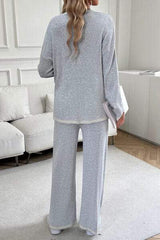 Contrast Trim Round Neck Top and Pants Set - Trendsi - Flyclothing LLC