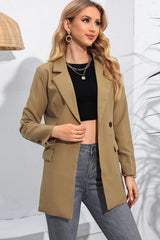 Lapel Neck Long Sleeve Blazer with Pockets - Trendsi