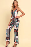 Printed Spaghetti Strap Tied Jumpsuit - Trendsi