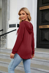 Long Sleeve Hooded Blouse - Trendsi