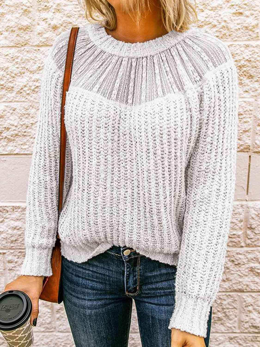 Round Neck Rib-Knit Sweater - Trendsi - Flyclothing LLC
