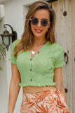 Buttoned Frill Hem Cropped Knit Top - Trendsi - Flyclothing LLC