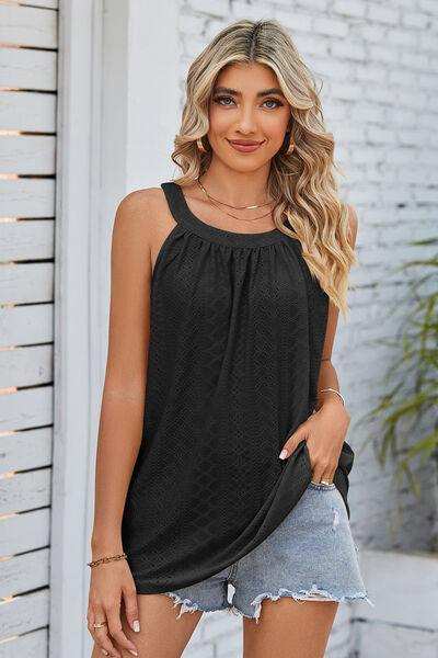 Openwork Round Neck Wide Strap Tank - Trendsi - Flyclothing LLC
