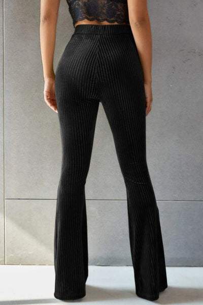 Ribbed High Waist Flare Pants - Trendsi - Flyclothing LLC