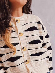 Color Block Button Front Cardigan - Trendsi
