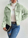 Fuzzy Button Up Collared Neck Jacket - Trendsi - Flyclothing LLC