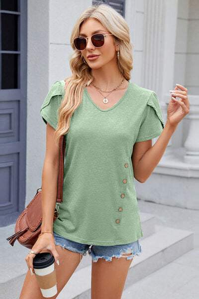 V-Neck Short Sleeve T-Shirt - Trendsi - Flyclothing LLC