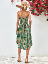 Printed Strapless Tie Belt Dress - Trendsi - Flyclothing LLC