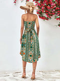 Printed Strapless Tie Belt Dress - Trendsi - Flyclothing LLC