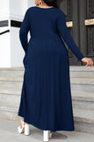 Plus Size Round Neck Long Sleeve Maxi Dress with Pockets - Trendsi