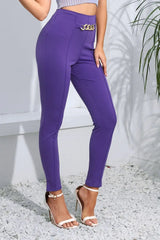 Chain Detail Slim Fit Cropped Pants - Trendsi - Flyclothing LLC