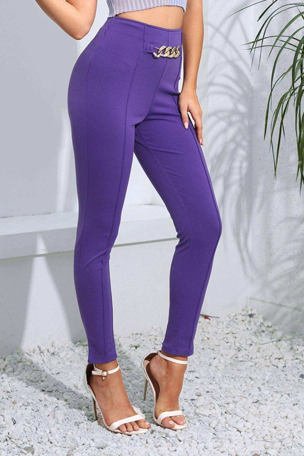 Chain Detail Slim Fit Cropped Pants - Trendsi - Flyclothing LLC