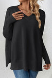 Slit V-Neck Dropped Shoulder Sweater - Trendsi