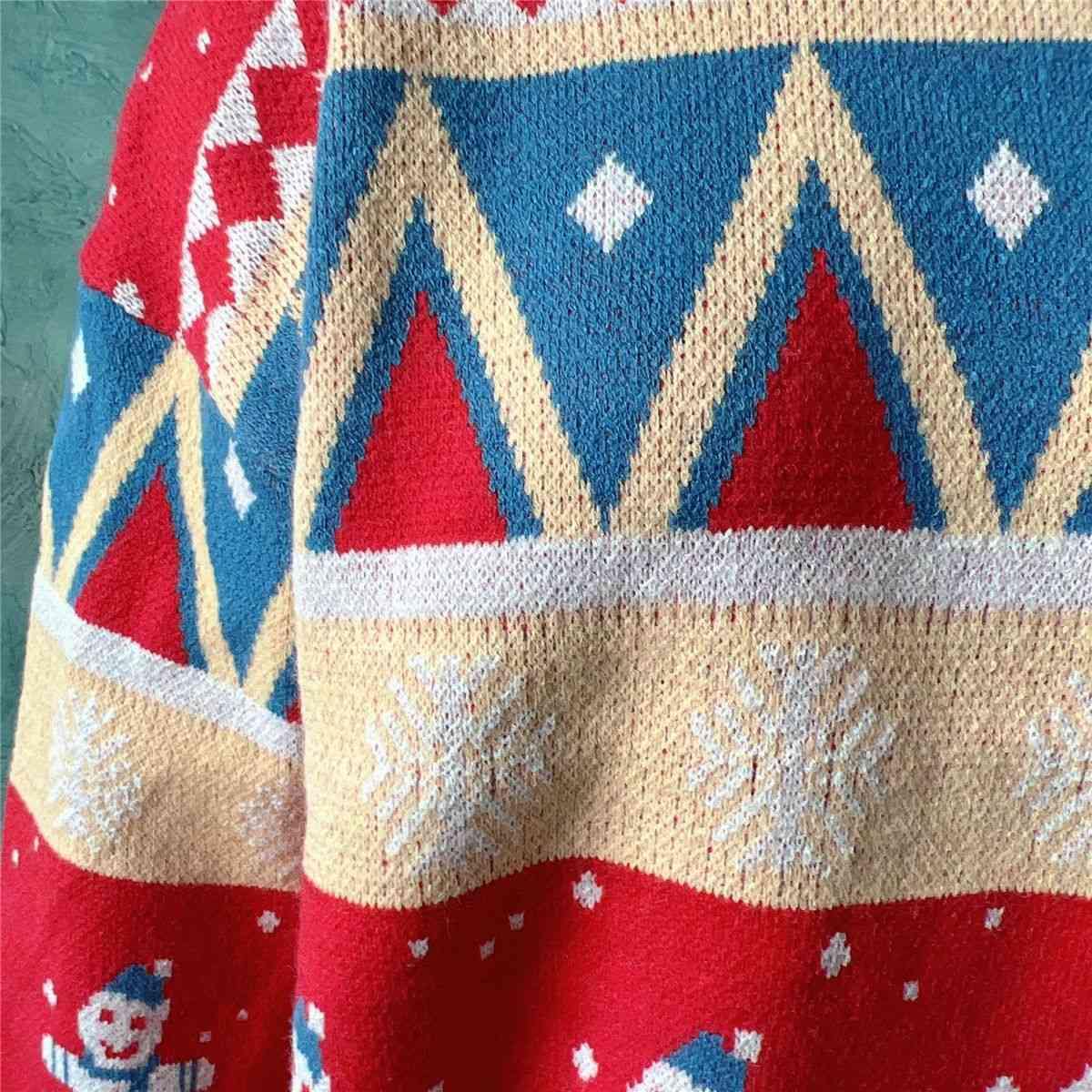 Printed Round Neck Long Sleeve Sweater - Trendsi