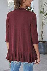 Open Front Three-Quarter Sleeve Cardigan - Trendsi - Flyclothing LLC