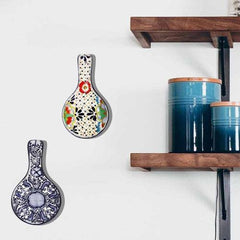 Handmade Pottery Spoon Rest, Blue Flower - Encantada - Encantada