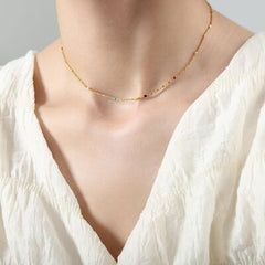 18K Gold-Plated Oil Drip Bead Necklace - Trendsi