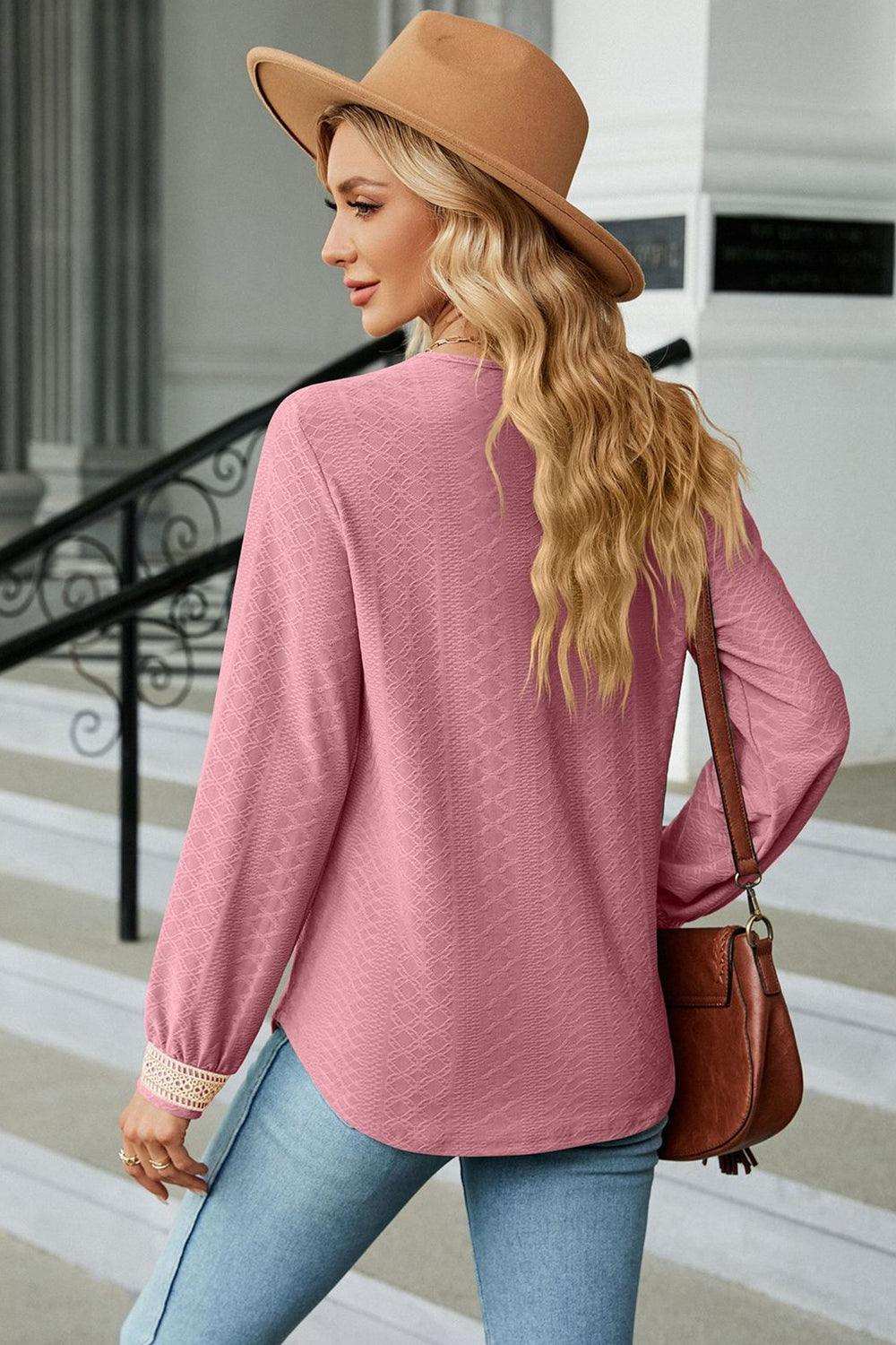 V-Neck Long Sleeve Blouse - Trendsi - Flyclothing LLC
